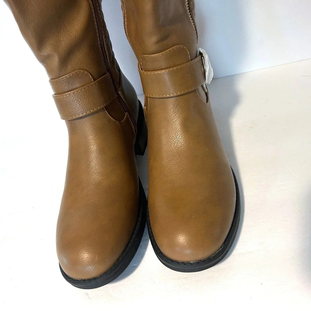 New Dream Pairs Riding Boots Womens 7 Brown Quilted Buckle Knee High Boots
